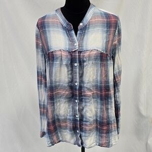 Cloth & Stone women M plaid button up long sleeve blouse western gorpcore